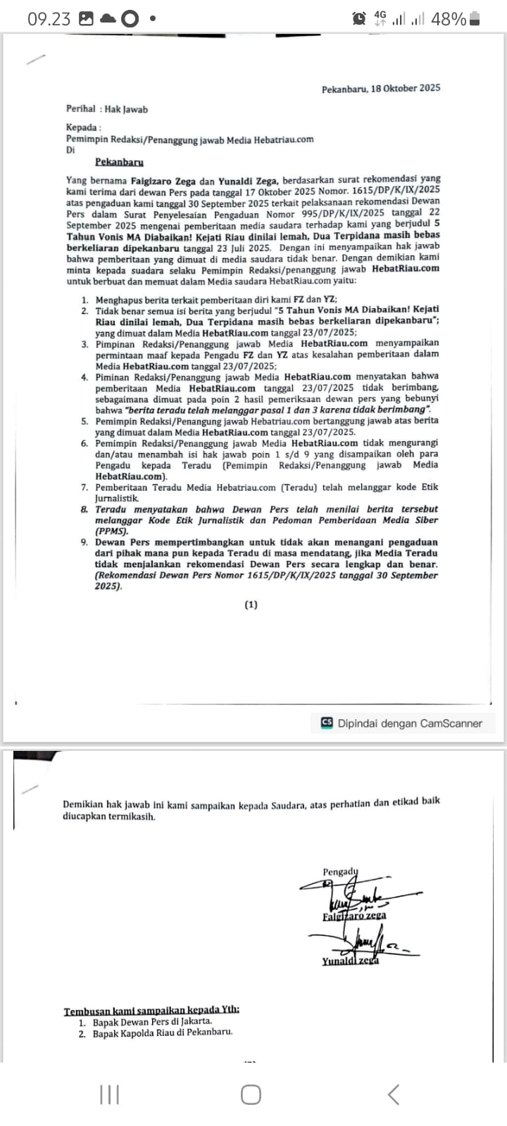 Faigizaro Zega dan Yunaldi Zega Berikan Jawaban Terkait Pemberitaan Media Terkait Status Hukumnya